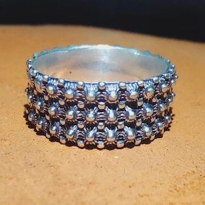 925 Sterling Silber Perlen Bandring: Handgemachte oxidierte Boho Erklärung