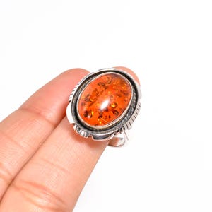 Baltic Amber Stone Silver Gemstone Ring Solid Silver Ring 925 Sterling Silver Handmade Jewelry Oval Shape Stone Vintage Amber Statement Ring