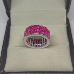 Sterling Silver Pink Sapphire Eternity Band Ring - Handmade Gemstone Jewelry