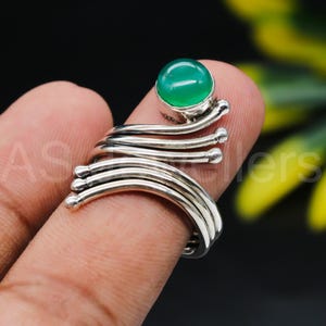 Handmade Green Onyx Ring: 925 Sterling Silver, Textured Minimalist Jewelry