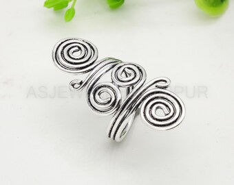 Handmade 925  Sterling Silver Double Swirl Ring - Chunky Spiral Statement Jewelry