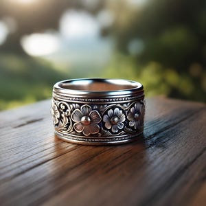 Oxidized Sterling Silver Floral Ring: Handcrafted Boho Artisan Jewelry