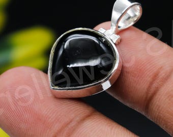 Natural Black Onyx Heart Pendant: 925 Sterling Silver a Handmade Eternity Jewelry