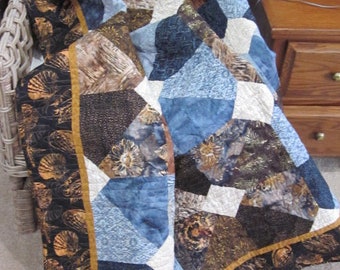 Handmade Quilt in Blues and Browns