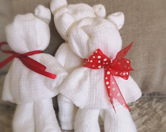 Linen towel #TeddyBear waffle towel #white linen waffle