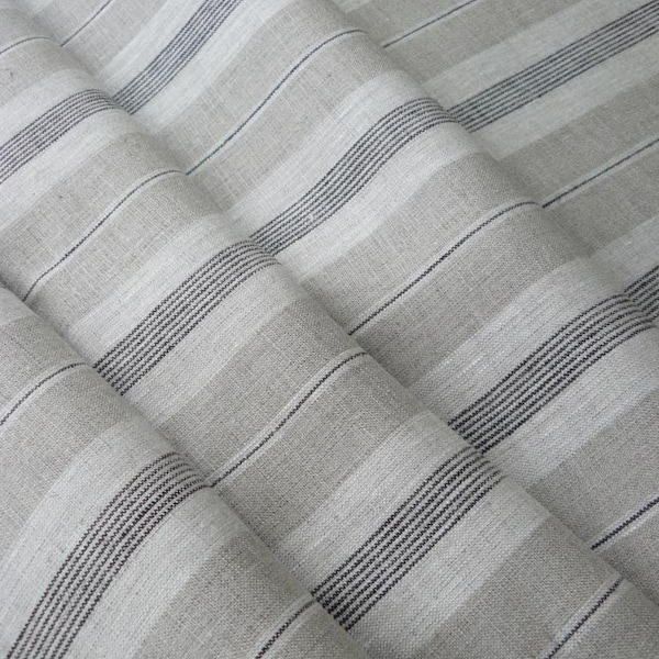 Pure  linen fabric with white#black and natural stripes#Natural#Linen#homeDecor