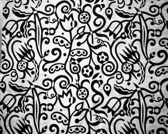 Black and white linen decorative fabric