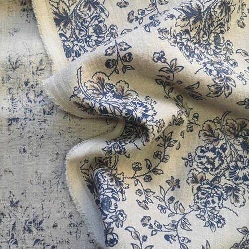 Blue Linen Fabric by Half Yard or Meter / Denim Look Washed Etsy