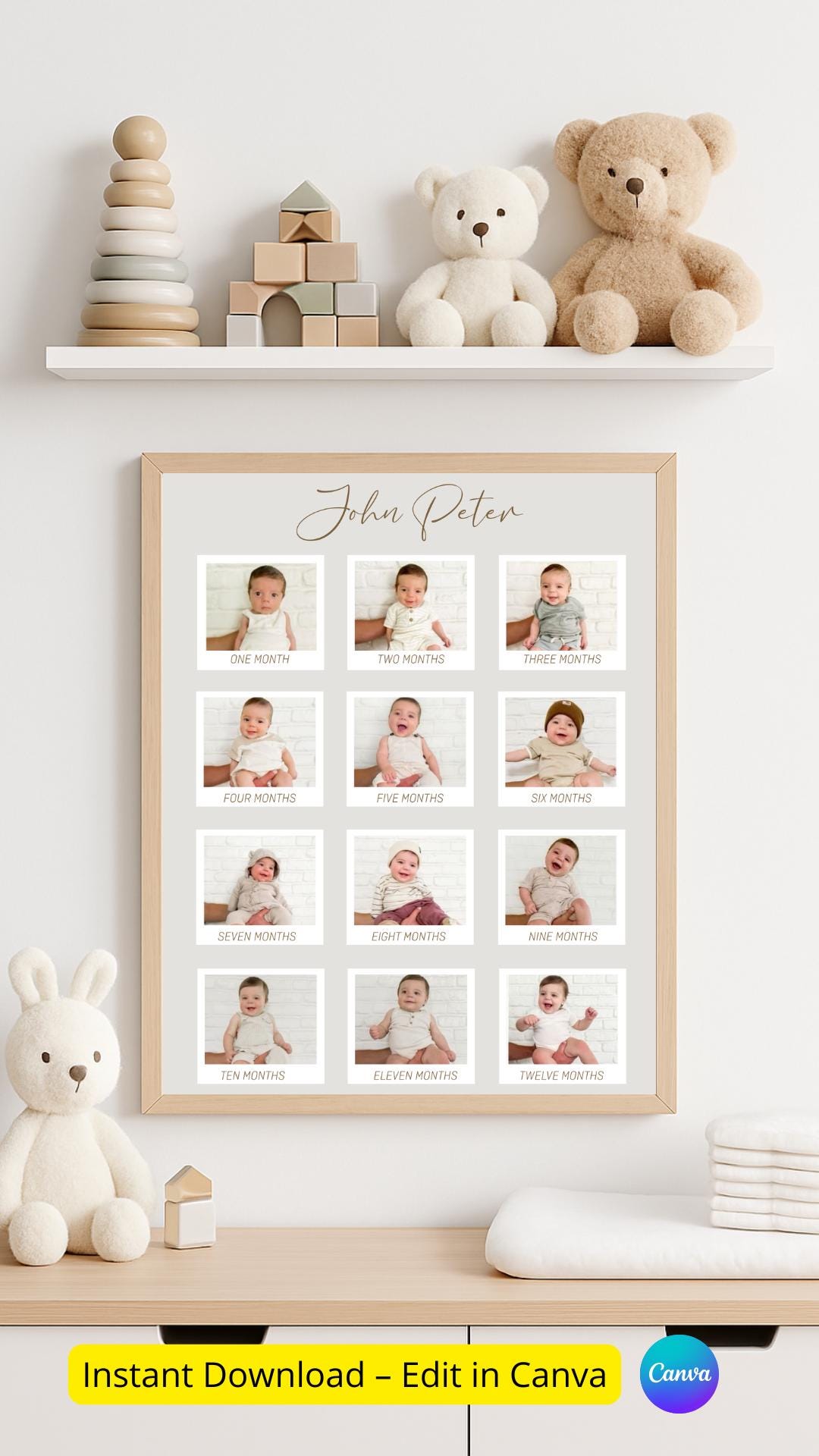 Editable Baby Photo Collage • My First Year Printable Template • 12 ...