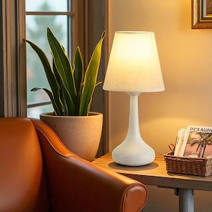 Mini Modern Table Lamp – White Ceramic Base – Soft Cozy Light – Small Nightstand or Desk Lamp for Bedroom, Living Room & Office