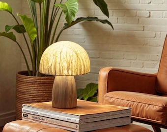 Handmade Mushroom Table Lamp – Warm Ambient Light for Cozy Bedroom, Living Room, Nightstand & Rustic Home Décor
