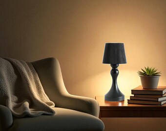 Modern Black Table Lamp – Minimalist LED Light with Pleated Shade for Bedroom, Nightstand, Reading Nook or Cozy Corner Decor