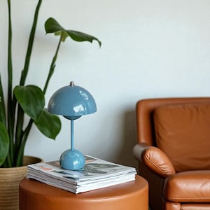 Modern Blue Table Lamp – Minimalist Scandinavian Desk Light | Retro Nightstand Lamp for Bedroom, Office or Living Room Decor