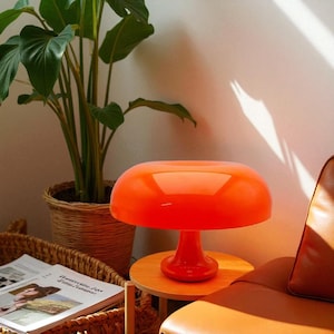 Orange Mushroom Table Lamp – Retro Modern Desk Light, Mid Century Nightstand Lamp for Bedroom, Living Room & Office Decor
