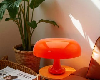 Orange Mushroom Table Lamp, Retro Mid Century Desk Lamp, Modern Bedside Accent Light for Home Decor