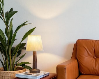 Vintage Wood Table Lamp with Pleated Shade | Warm Ambient Light for Bedroom, Living Room, Study | Classic Minimalist Desk Lamp