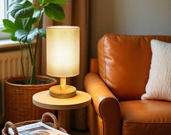 Modern Ceramic Table Lamp with White Linen Shade – Soft Warm Light for Bedroom, Living Room, or Office – Minimalist Boho Home Decor