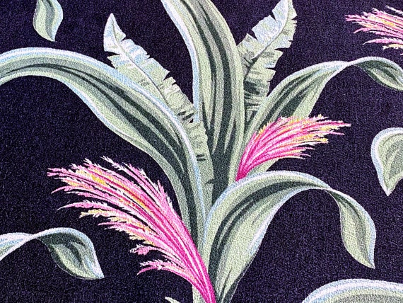 SWANK Miami Beach Hotel Style Barkcloth Vintage Fabric Drape Curtain 30's 40's Deco BANANA LEAVES
