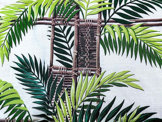Turquoise & Lime Spectrum Hawaiian Palm Bamboo Screen Barkcloth Vintage Fabric Yardage 10YDS Avail.