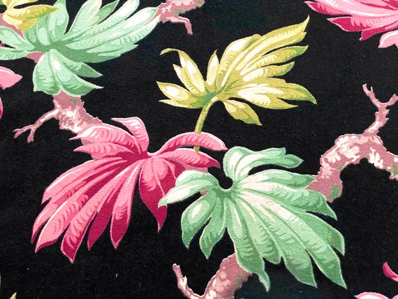 2YDS DECO South Beach on FIRE BLACK! Barkcloth Vintage Fabric Unused 1930's Yardage