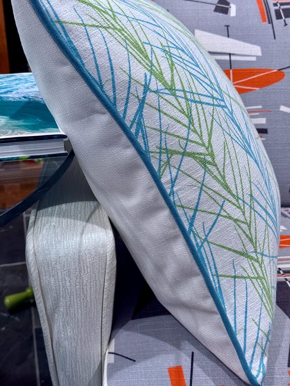 Abstract Sea Grass 1950's Coastal Chic MIAMI Mid Century Barkcloth Fabric PILLOW