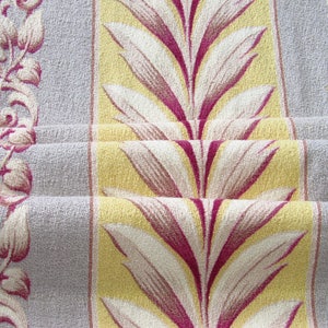 Last One! Acanthus Leaf Banana Cream Deco Stripe Barkcloth Vintage Fabric 1930's Drape Panel for Pillows Home Decor