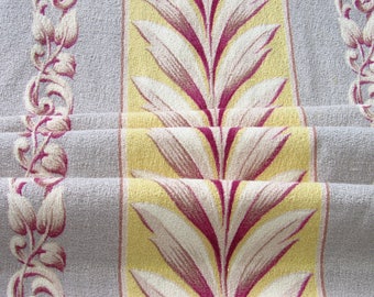 Last One! Acanthus Leaf Banana Cream Deco Stripe Barkcloth Vintage Fabric 1930&#39;s Drape Panel for Pillows Home Decor