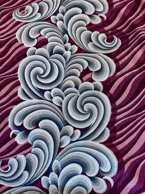 1930's Art Deco Rolling CLOUDS on PURPLE ZEBRA Barkcloth Vintage Fabric Drape Curtain