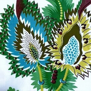 Sea Blue & Chartreuse Coastal Jacobean Vintage Chintz Fabric Yardage Upholstery 7YDS Avail