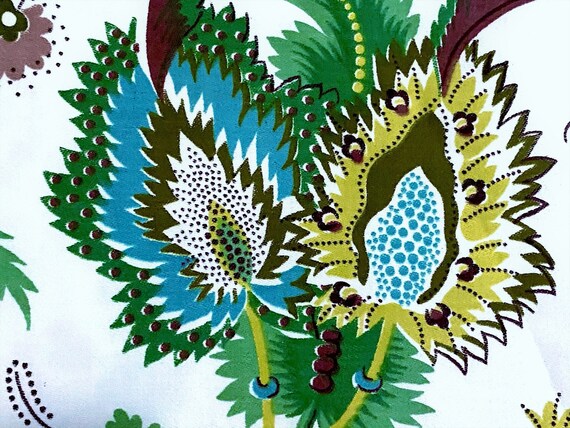 Sea Blue & Chartreuse Coastal Jacobean Vintage Chintz Fabric Yardage Upholstery 7YDS Avail