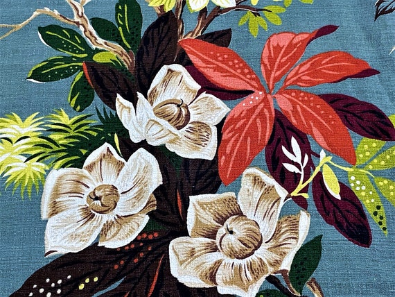 2.6YDS 30's 40's Hula Hula Hawaiian Aloha Floral Barkcloth Vintage Fabric Island JuJu Vibe!