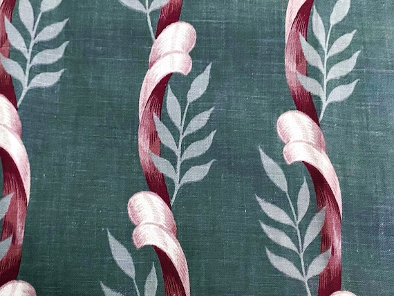 Surrey Stripe Sage & Chocolate Barkcloth Era Vintage Fabric Yardage 1940's Miami Beach Style 5YDS Avail.