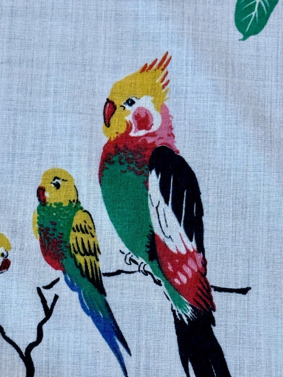 1950’s Singing Tropical Birds Mid Century Novelty Toucan Barkcloth Era Vintage Fabric 4 Avail.