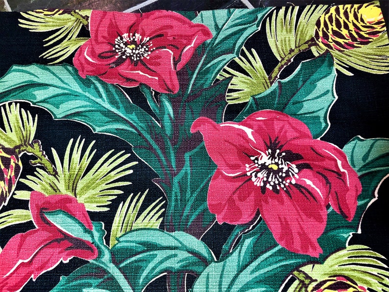 Barkcloth Tropical Christmas Vintage Barkcloth Fabric for the Pillow Makers!