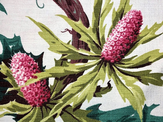 Tropical Cactus Barkcloth Vintage Fabric Curtain Drapery Panel with Old California Vibe! 2 Avail.