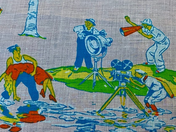 50's Novelty *HOO-RAY for HOLLYWOOD* Original Tourism Vintage Fabric Yardage 10YDS Avail.