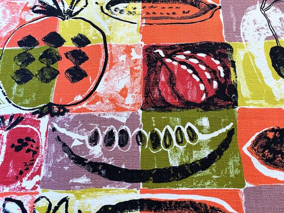 Picasso mts Miro 50's Abstract Fruit Barkcloth Vintage Unused Tablecloth Yardage