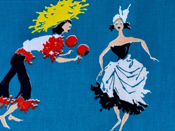 50's Merengue Tiki Bongos! Circle Skirt Yardage Vintage Fabric for Novelty Clothing Home Decor
