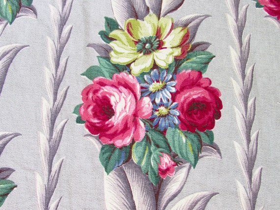 30's Victorian Shabby Chic Glen Court Vintage Barkcloth Fabric Drape Curtains 4 Avail!