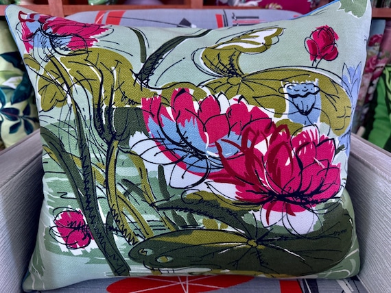 Design Lotus Matisse Inspired Water Lilies Mid Century Barkcloth Fabric PILLOW