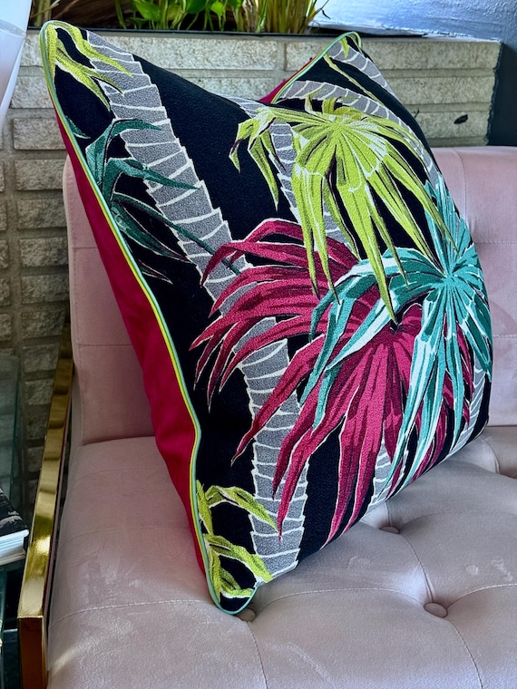 South Beach on FIRE Hollywood Regency Barkcloth Vintage Fabric Mid Century PILLOW