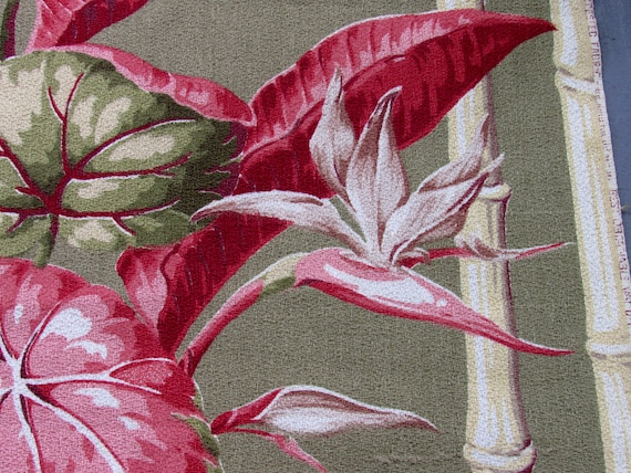 30’s Bamboo Rainforest Glam Barkcloth Vintage Fabric Yardage with Bird of Paradise for Upholstery Home Decor Pillows 6YDS Avail!