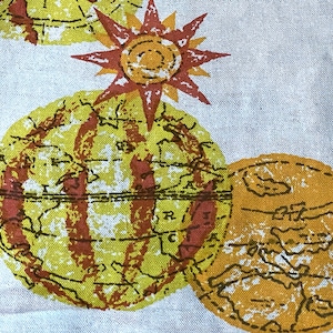 1960&#39;s Atomic Celestial Odyssey Maps Vintage Linen Fabric Yardage Mid Century Glam 14YDS Avail.