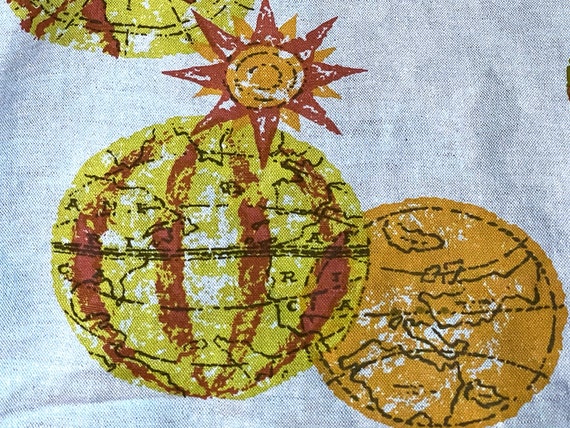 1960's Atomic Celestial Odyssey Maps Vintage Linen Fabric Yardage Mid Century Glam 14YDS Avail.