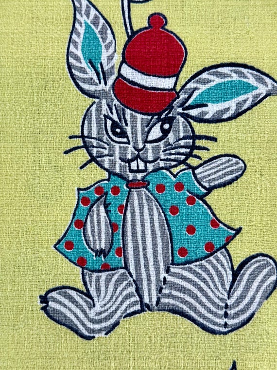 1940's Kids Room! Kitties Rabbits Bears Puppies Barkcloth Vintage Fabric 4YDS Avail.