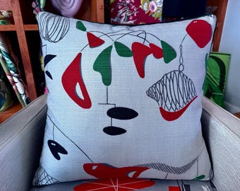 BOOMERANG Atomic Brat Pack 1950's Mid Century Barkcloth Vintage Fabric PILLOW