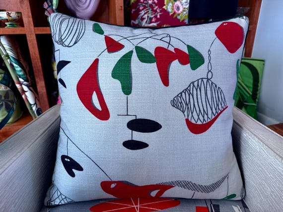 BOOMERANG Atomic Brat Pack 1950's Mid Century Barkcloth Vintage Fabric PILLOW