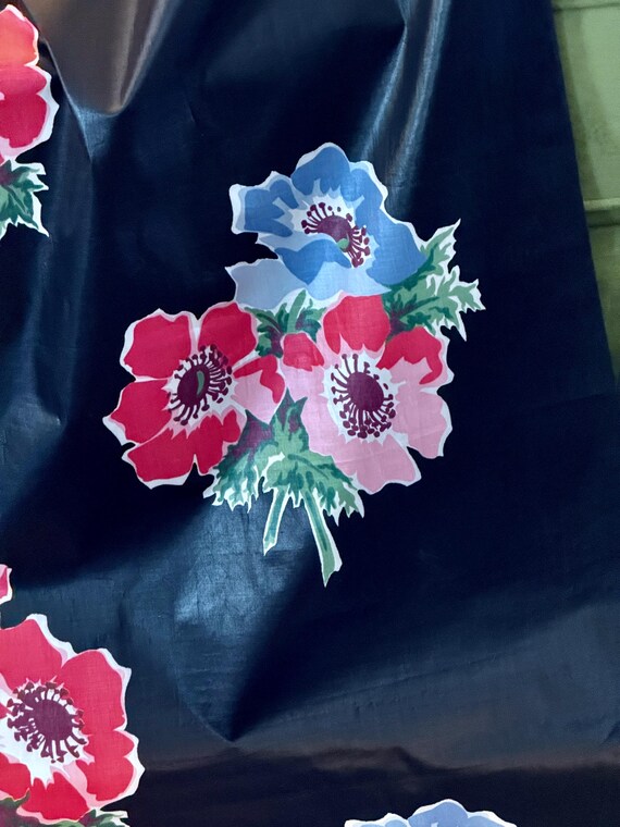 Art Nouveau Avant Garde Deco Vintage BLACK Chintz Fabric Floral Yardage 11YDS Avail.