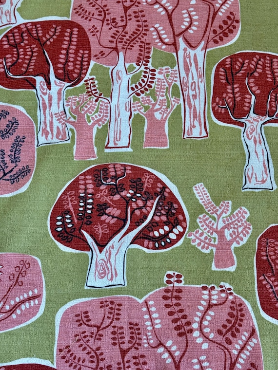 40’s Biomorphic Psychadelic SCHROOMY Atomic Trees Barkcloth Vintage Fabric Yardage