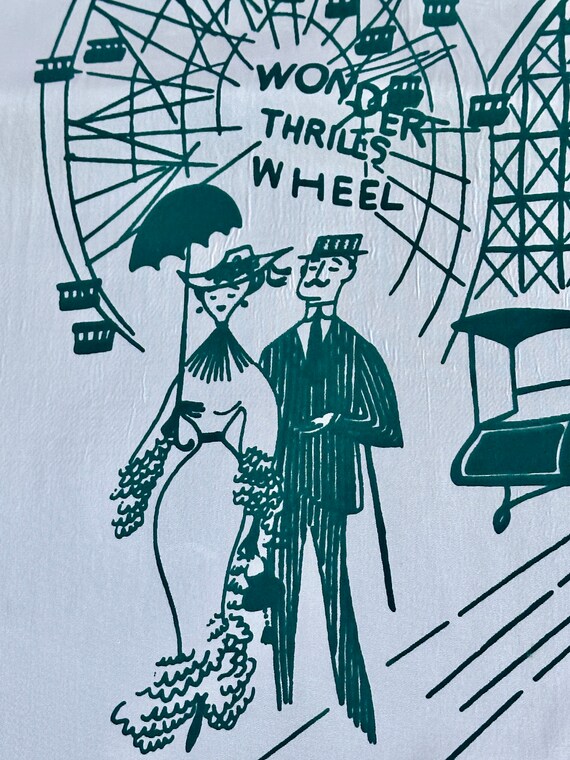 1920's Day at the Coney Island Boardwalk Novelty Ferris wheel Amusements Vintage Fabric